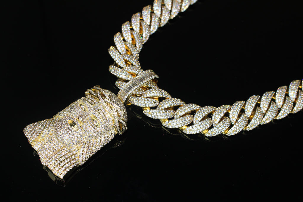XXL JESUS Pendant Cuban Miami 22mm 144.6ctw Lab Sim Diamond Necklace - GOLD