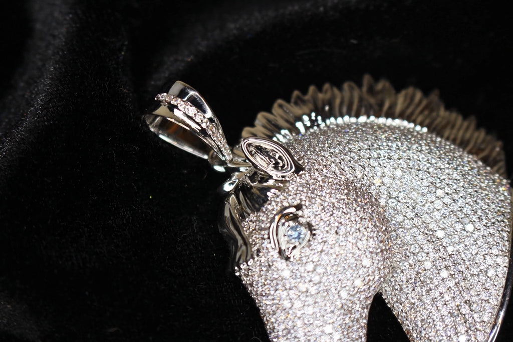 925 STERLING SILVER XL HORSE Pendant 18.2ct Lab Sim VVS1 Diamonds