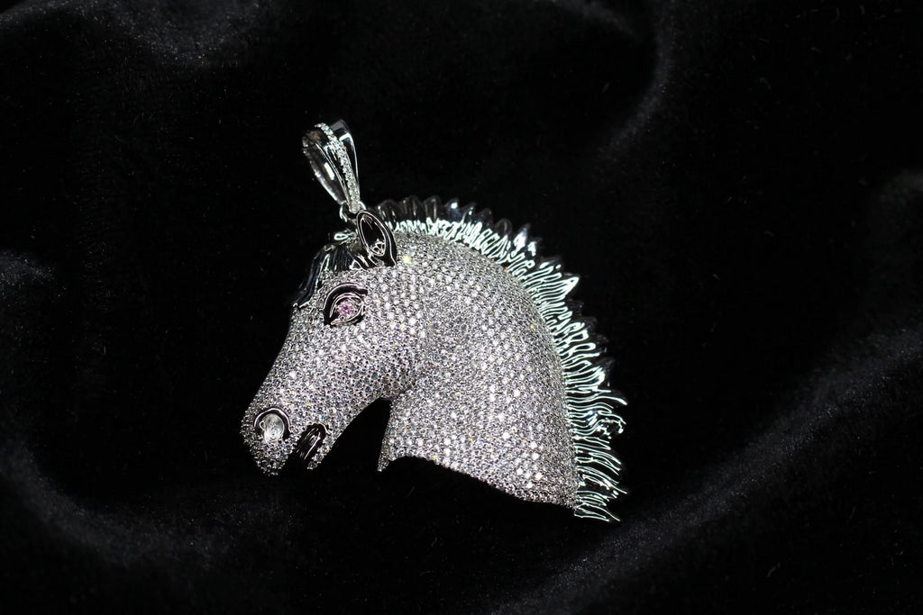 925 STERLING SILVER XL HORSE Pendant 18.2ct Lab Sim VVS1 Diamonds