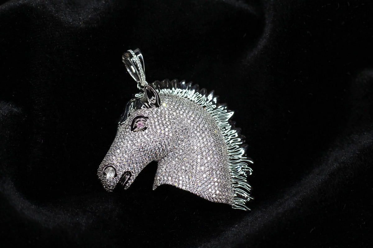 925 STERLING SILVER XL HORSE Pendant 18.2ct Lab Sim VVS1 Diamonds