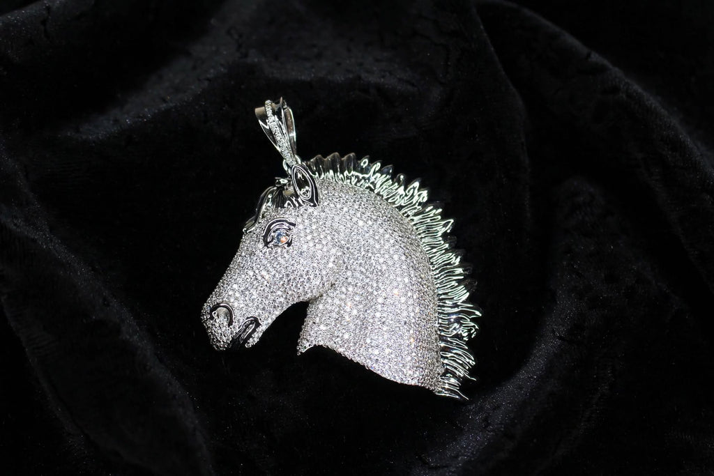 925 STERLING SILVER XL HORSE Pendant 18.2ct Lab Sim VVS1 Diamonds