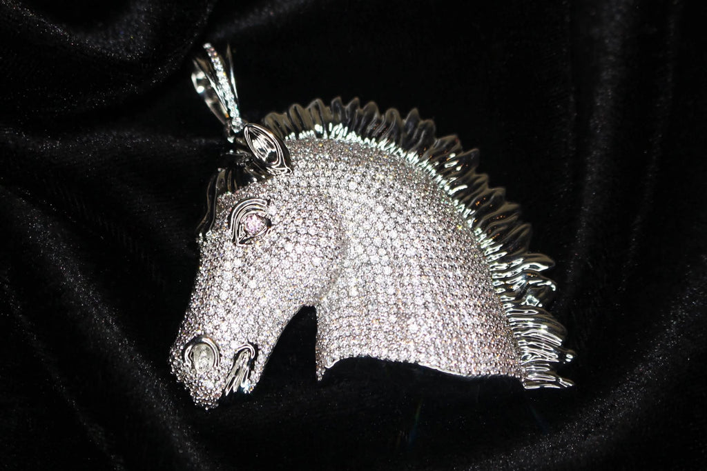 925 STERLING SILVER XL HORSE Pendant 18.2ct Lab Sim VVS1 Diamonds