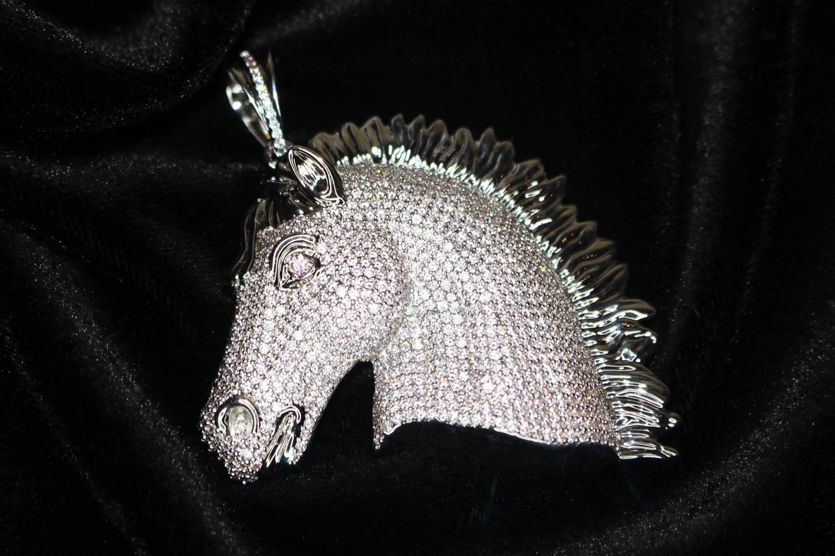 925 STERLING SILVER XL HORSE Pendant 18.2ct Lab Sim VVS1 Diamonds
