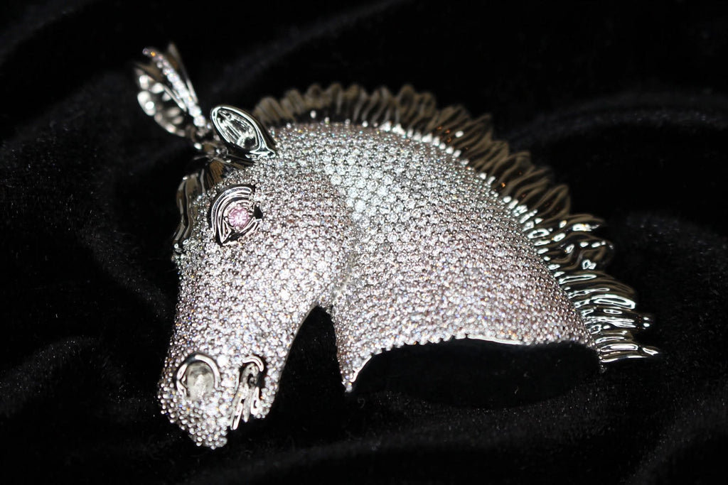 925 STERLING SILVER XL HORSE Pendant 18.2ct Lab Sim VVS1 Diamonds