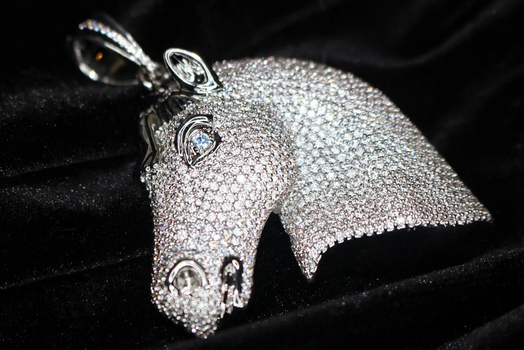 925 STERLING SILVER XL HORSE Pendant 18.2ct Lab Sim VVS1 Diamonds