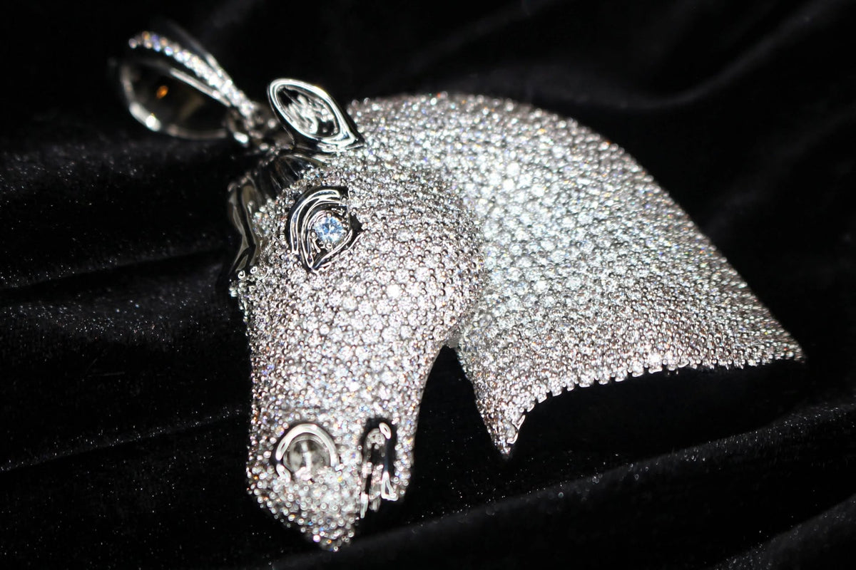 925 STERLING SILVER XL HORSE Pendant 18.2ct Lab Sim VVS1 Diamonds
