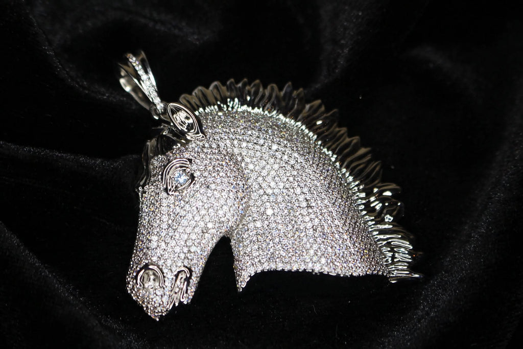 925 STERLING SILVER XL HORSE Pendant 18.2ct Lab Sim VVS1 Diamonds