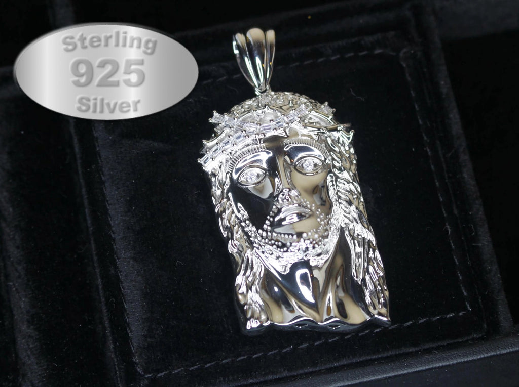 925 Sterling Silver XL JESUS Pendant 2.2ct BAGUETTE Lab Sim VVS Diamonds