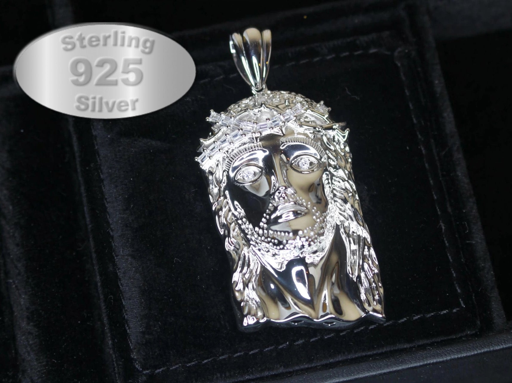 925 Sterling Silver XL JESUS Pendant 2.2ct BAGUETTE Lab Sim VVS Diamonds