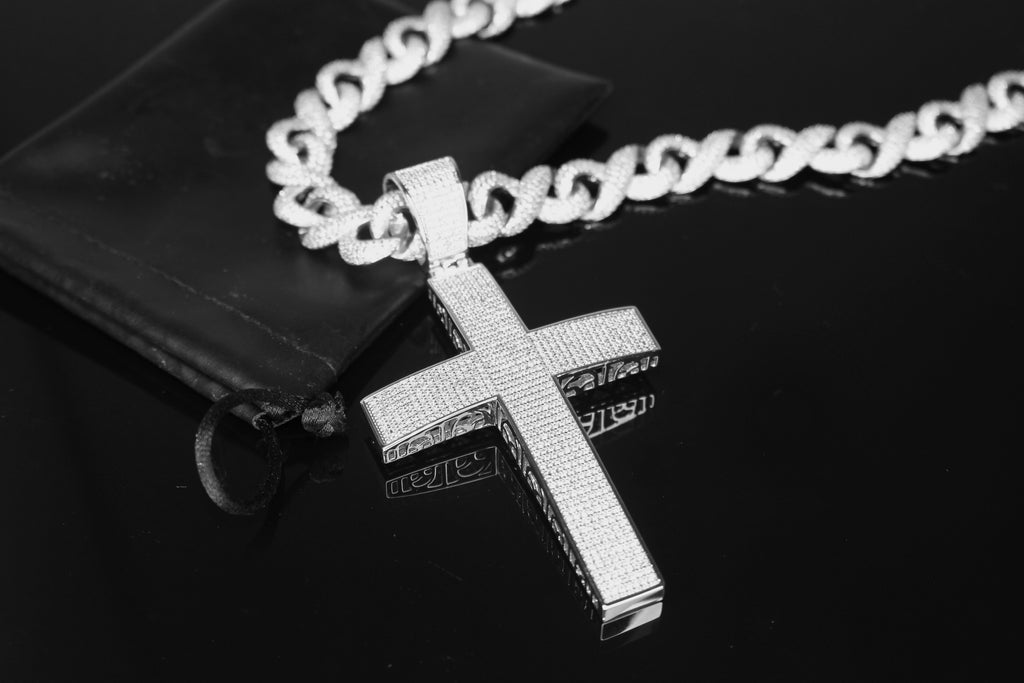 XL Cross Pendant 14mm INFINITY 75.6ct Lab Sim VVS1 Diamond Necklace