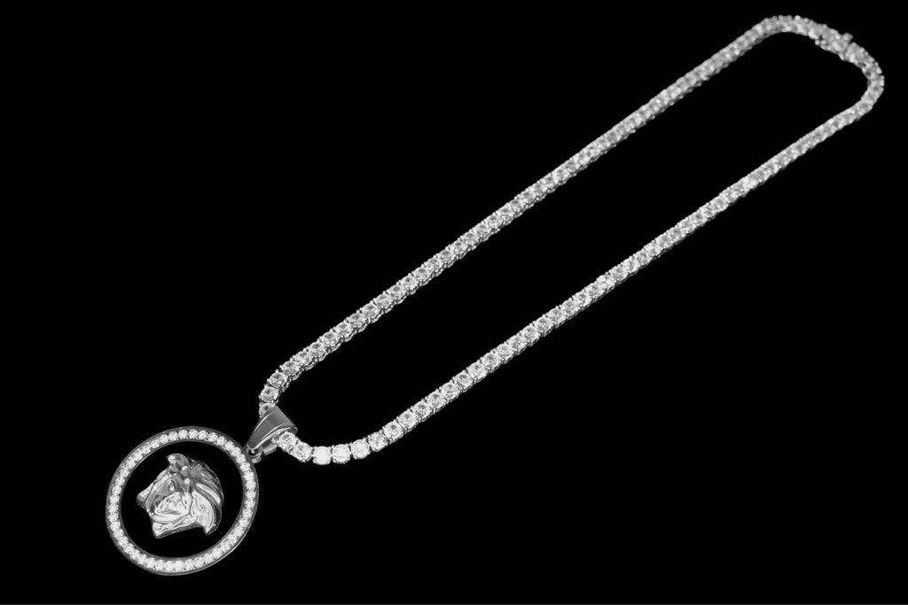 MEDUSA Versace Medallion Pendant 74ct Lab Sim VVS1 Diamond Tennis Necklace Set