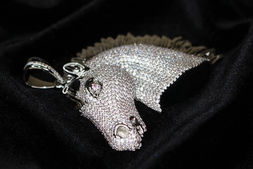 925 STERLING SILVER XL HORSE Pendant 18.2ct Lab Sim VVS1 Diamonds