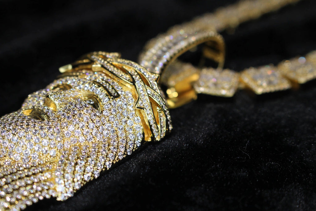 XXL Jesus Pendant 149ct Lab Sim VVS1 Diamond 12mm Tennis Baguette Necklace - Gold