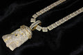 XXL Jesus Pendant 149ct Lab Sim VVS1 Diamond 12mm Tennis Baguette Necklace - Gold