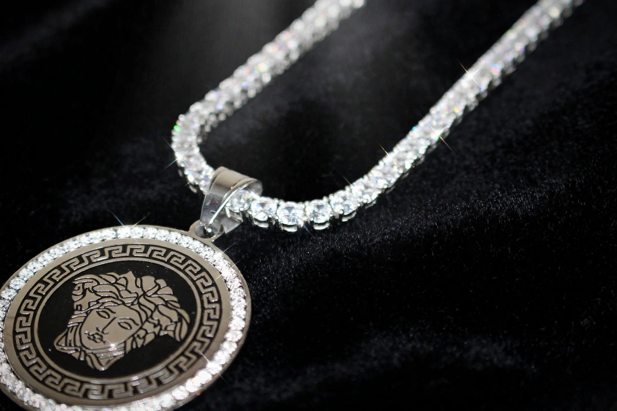 MEDUSA Medallion Pendant TENNIS 75.6ct Lab Sim VVS1 Diamond Necklace SET