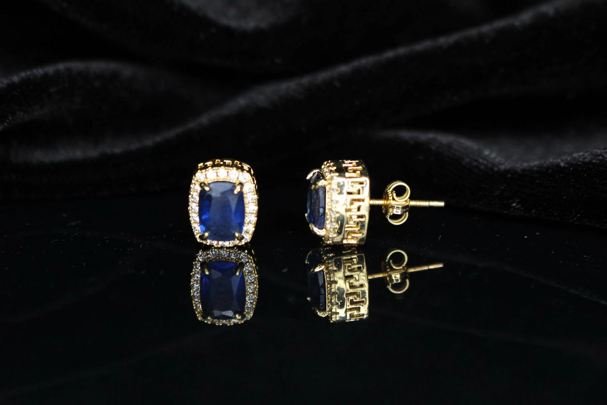 Blue Ruby Sapphire 4ct Lab Sim VVS1 Diamonds Earrings set Gemstone- Gold