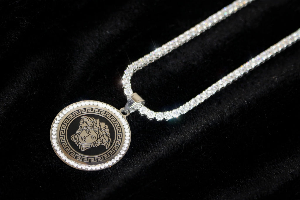 MEDUSA Medallion Pendant TENNIS 75.6ct Lab Sim VVS1 Diamond Necklace SET