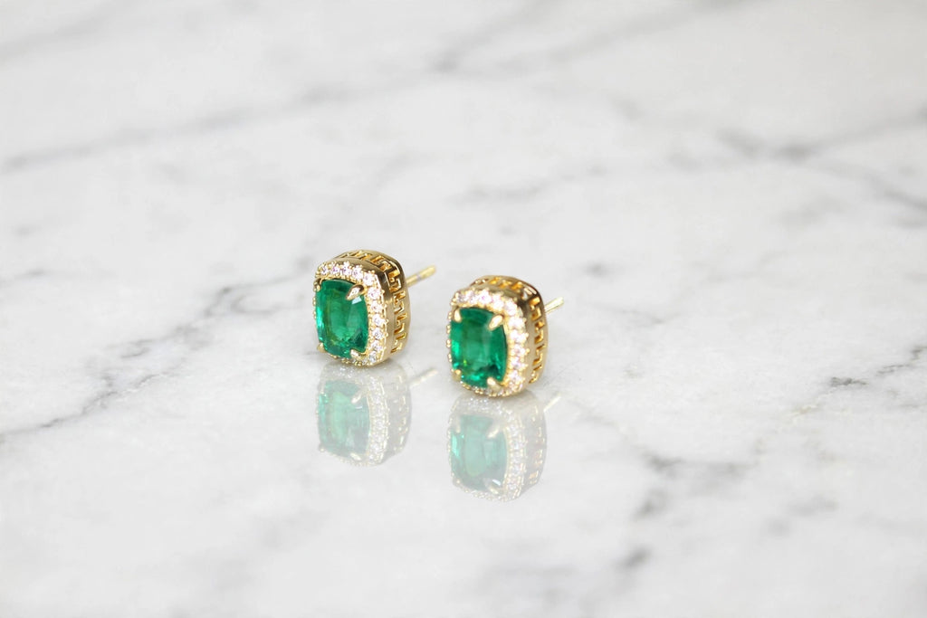 GREEN Emerald Ruby Sapphire 4ct Lab Sim VVS1 Diamonds Earrings set Gemstone- Gold