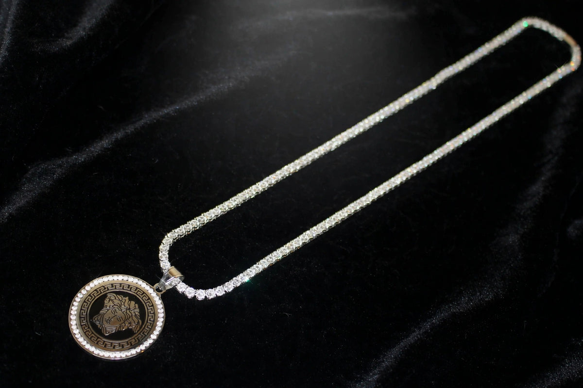 MEDUSA Medallion Pendant TENNIS 75.6ct Lab Sim VVS1 Diamond Necklace SET