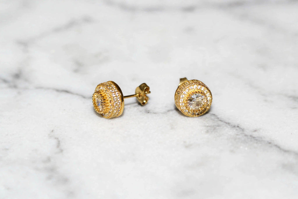 4.2ct Round Center-Stone Cut Lab Sim VVS1 Diamonds Earrings set Gemstone- Gold