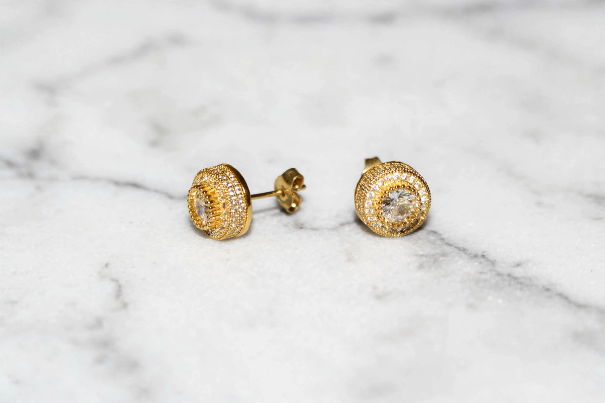 4.2ct Round Center-Stone Cut Lab Sim VVS1 Diamonds Earrings set Gemstone- Gold