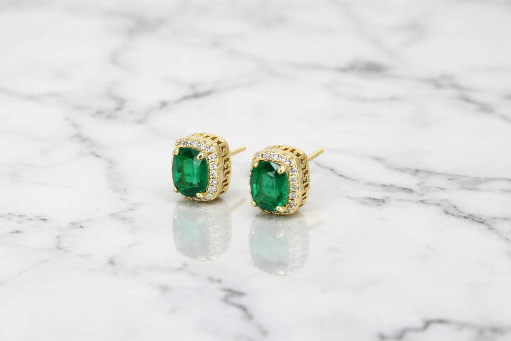 GREEN Emerald Ruby Sapphire 4ct Lab Sim VVS1 Diamonds Earrings set Gemstone- Gold