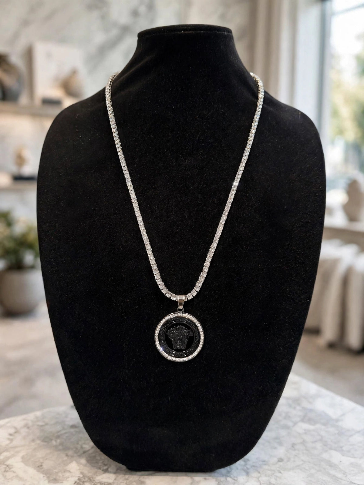 MEDUSA Medallion Pendant TENNIS 75.6ct Lab Sim VVS1 Diamond Necklace SET