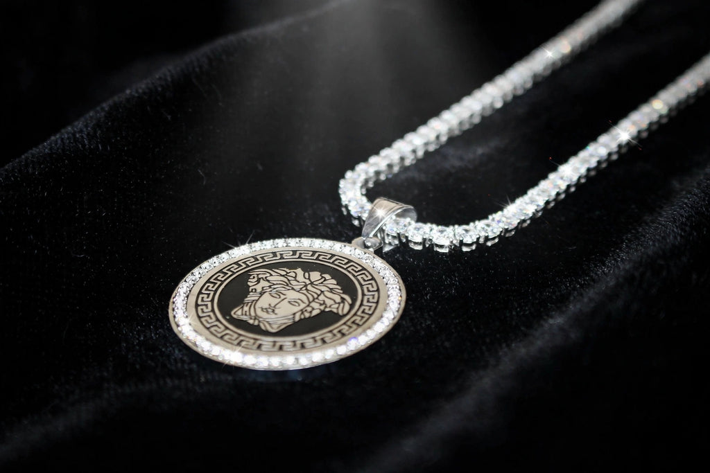 MEDUSA Medallion Pendant TENNIS 75.6ct Lab Sim VVS1 Diamond Necklace SET