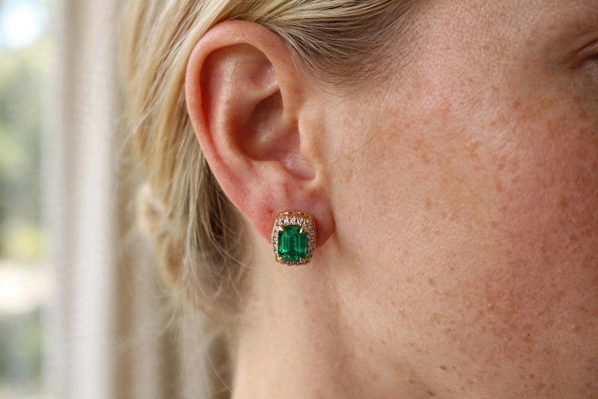GREEN Emerald Ruby Sapphire 4ct Lab Sim VVS1 Diamonds Earrings set Gemstone- Gold