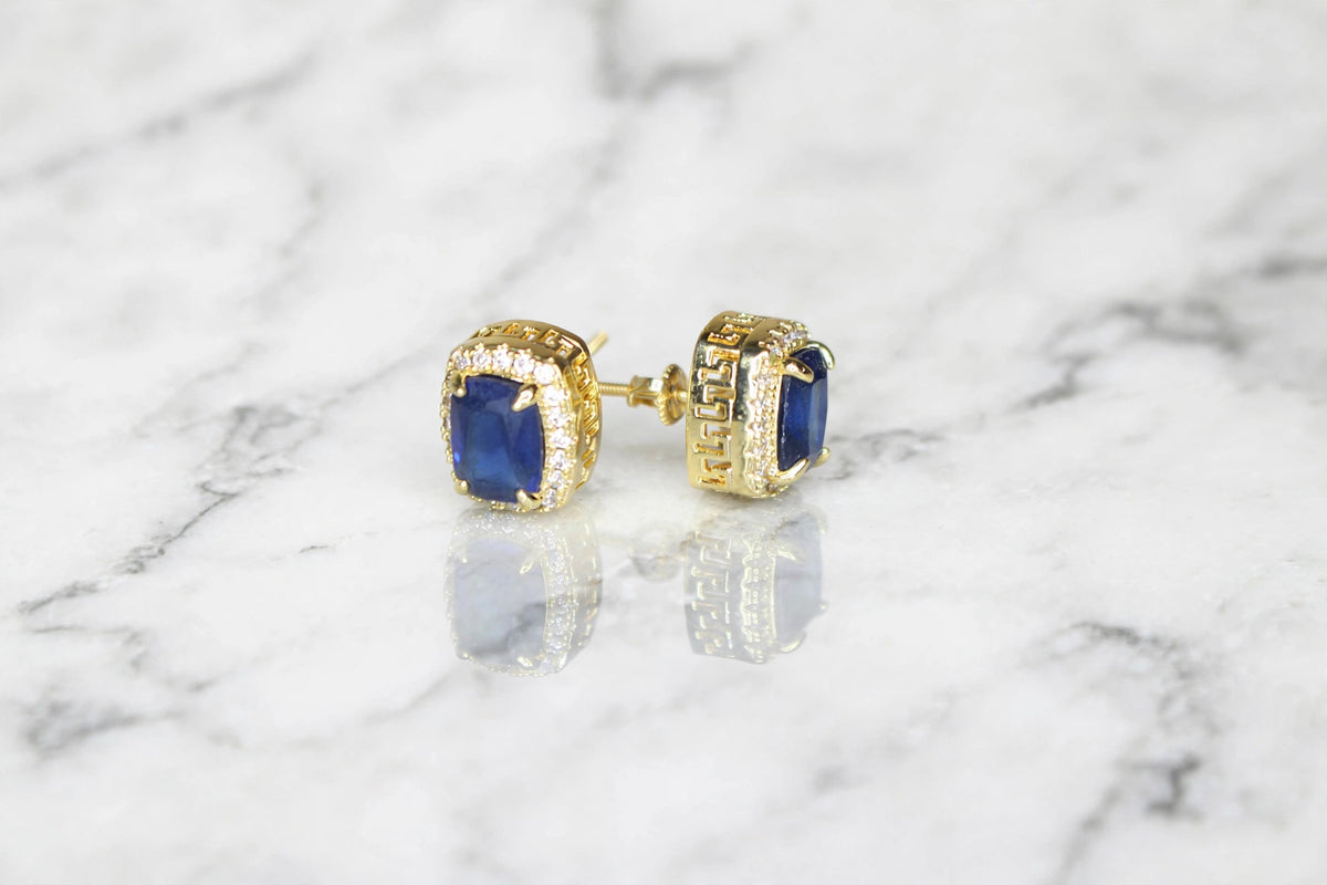 Blue Ruby Sapphire 4ct Lab Sim VVS1 Diamonds Earrings set Gemstone- Gold