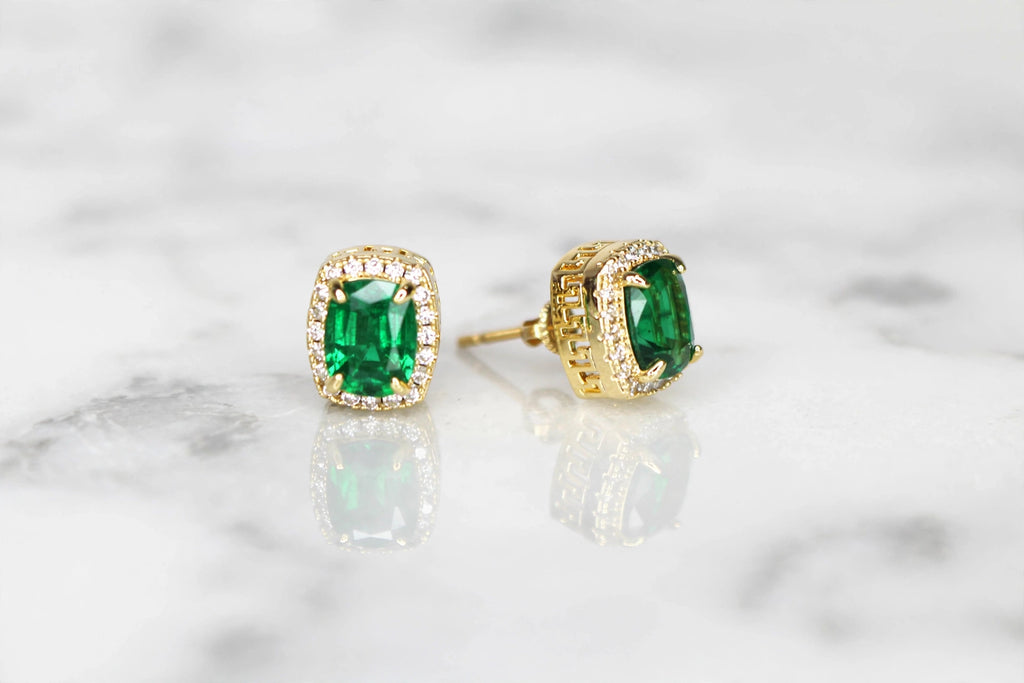 GREEN Emerald Ruby Sapphire 4ct Lab Sim VVS1 Diamonds Earrings set Gemstone- Gold