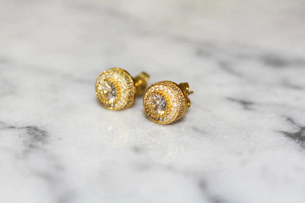 4.2ct Round Center-Stone Cut Lab Sim VVS1 Diamonds Earrings set Gemstone- Gold