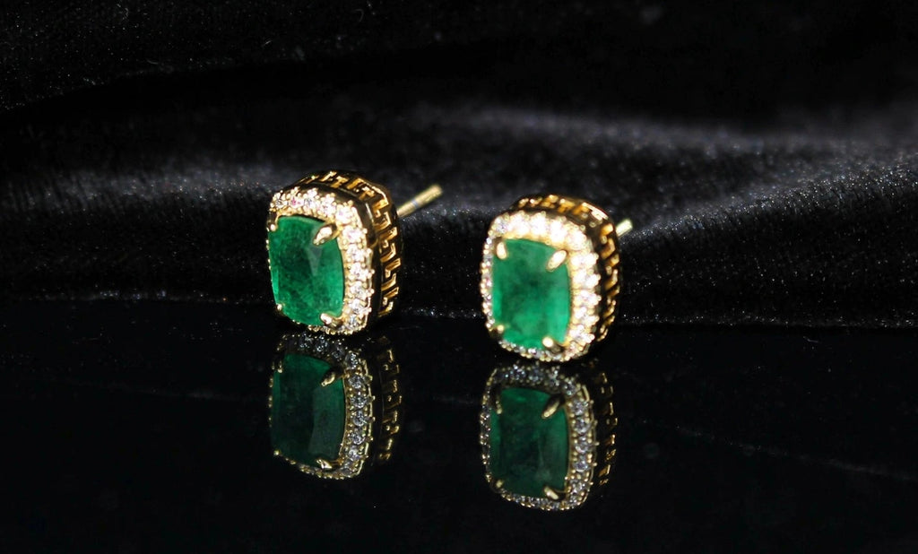 GREEN Emerald Ruby Sapphire 4ct Lab Sim VVS1 Diamonds Earrings set Gemstone- Gold