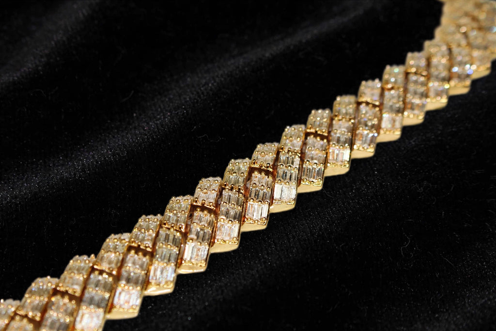 19mm Prong BAGUETTE 24.6ct Lab VVS1 Sim Diamonds Bracelet Gold