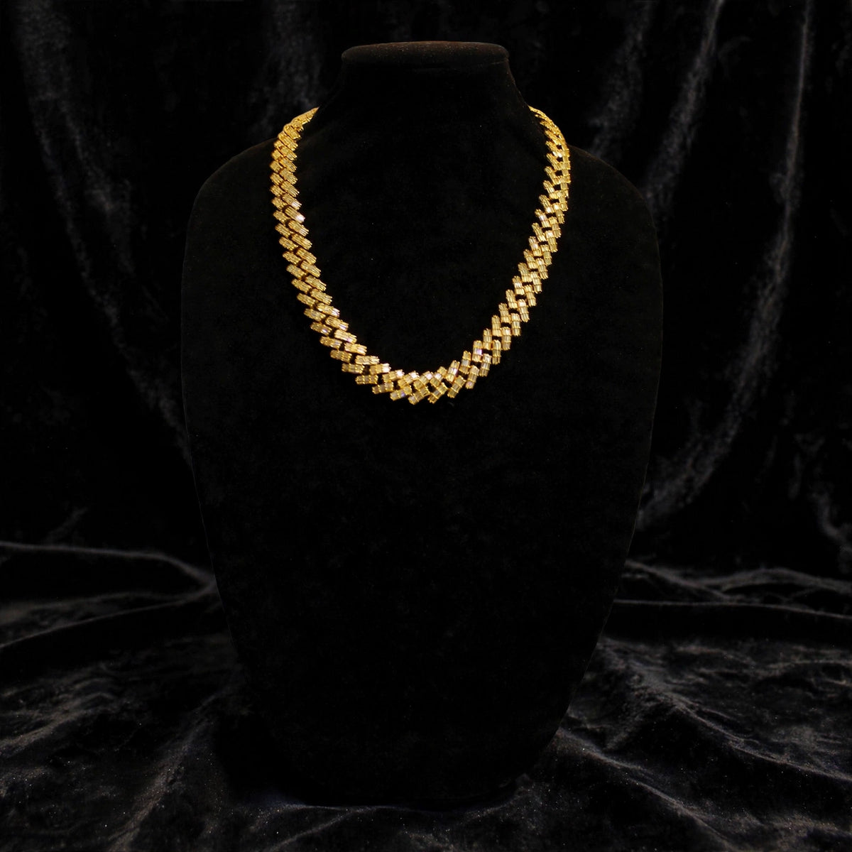 19mm Cuban Prong BAGUETTE 179.2ct Lab Sim VVS1 Diamond Necklace - GOLD