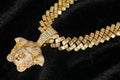 XL MEDUSA VERSACE 19mm Cuban Miami Prong BAGUETTE 124ct Lab Sim VVS1 Diamond Necklace SET - GOLD