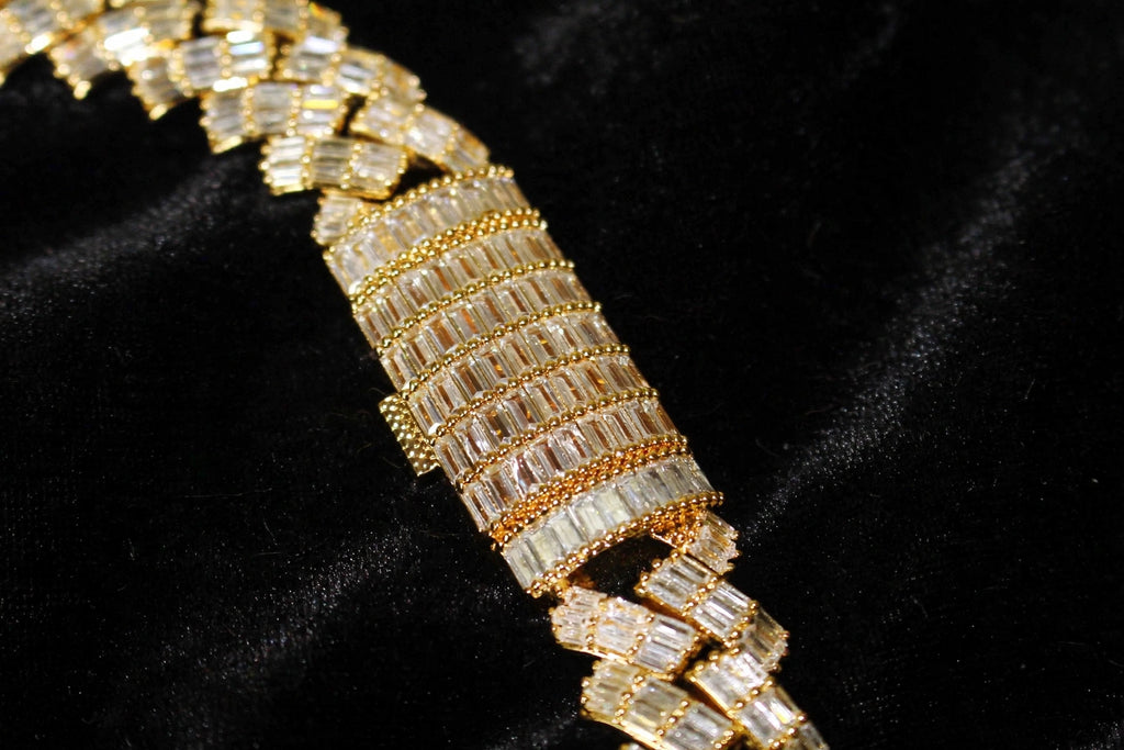 XL MEDUSA VERSACE 19mm Cuban Miami Prong BAGUETTE 124ct Lab Sim VVS1 Diamond Necklace SET - GOLD