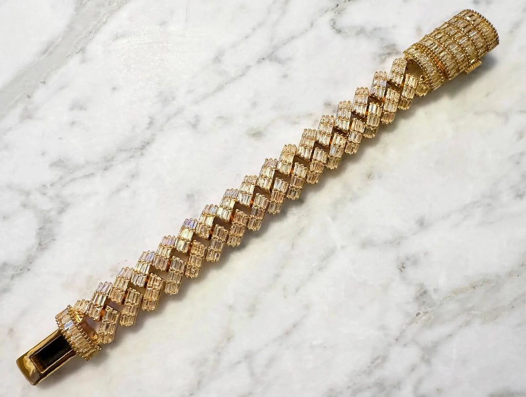 19mm Prong BAGUETTE 24.6ct Lab VVS1 Sim Diamonds Bracelet Gold