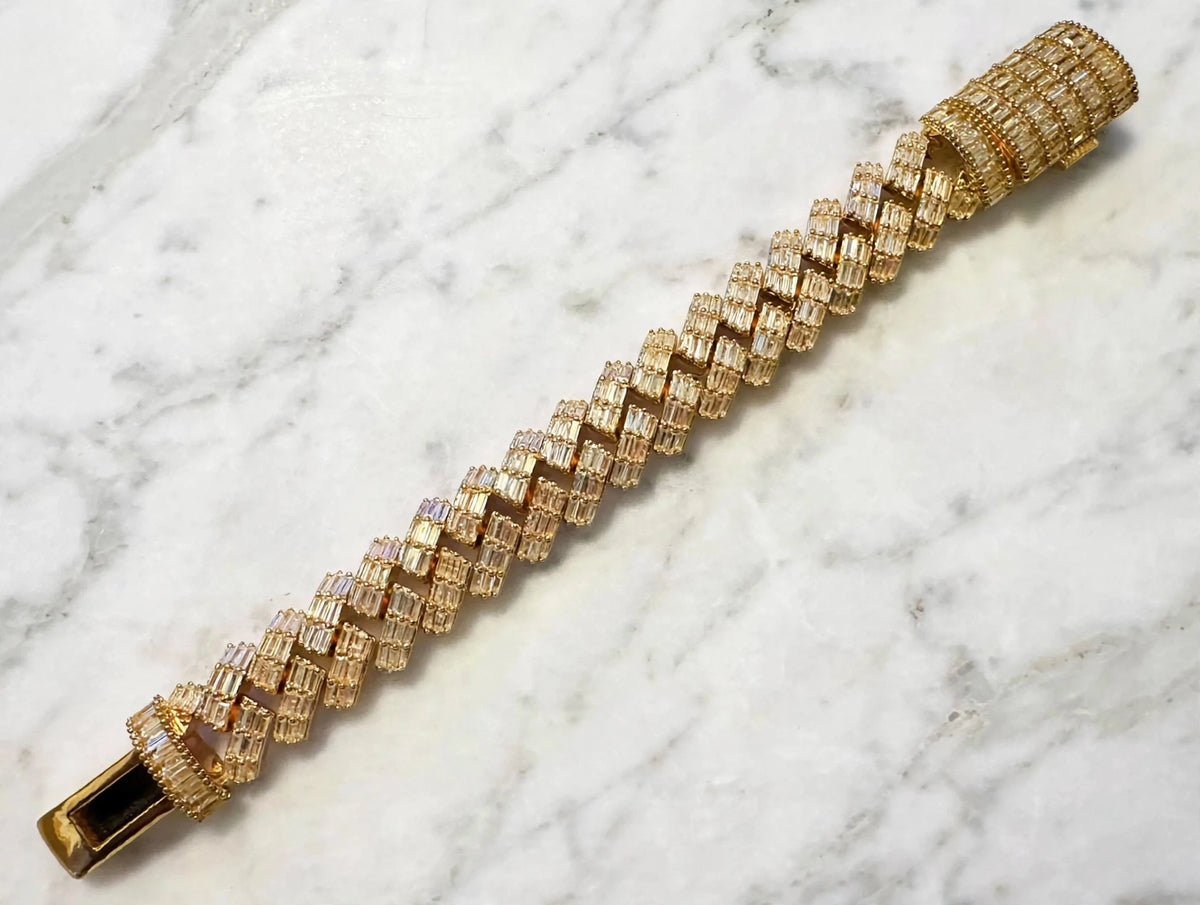 19mm Prong BAGUETTE 24.6ct Lab VVS1 Sim Diamonds Bracelet Gold