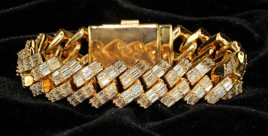 19mm Prong BAGUETTE 24.6ct Lab VVS1 Sim Diamonds Bracelet Gold