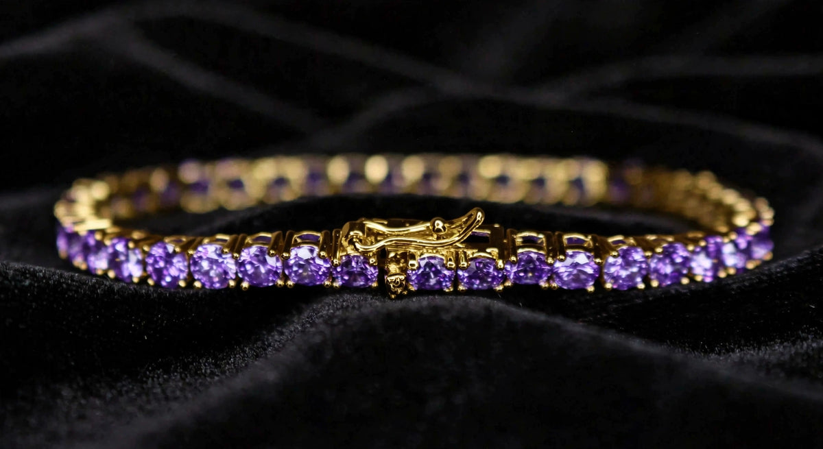 4mm Sapphire Amythist PURPLE Tennis 14.75ctw Lab Sim VVS1 Diamond BRACELET - GOLD