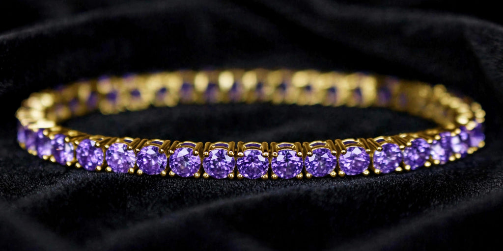 4mm Sapphire Amythist PURPLE Tennis 14.75ctw Lab Sim VVS1 Diamond BRACELET - GOLD