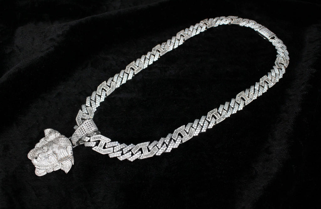XL Medusa Pendant 14mm Figarucci 98.6ct Lab Sim VVS1 Diamond Necklace