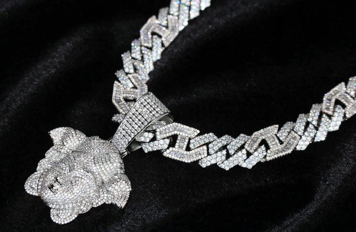 XL Medusa Pendant 14mm Figarucci 98.6ct Lab Sim VVS1 Diamond Necklace