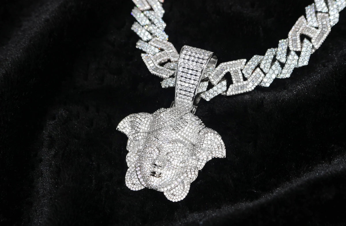 XL Medusa Pendant 14mm Figarucci 98.6ct Lab Sim VVS1 Diamond Necklace