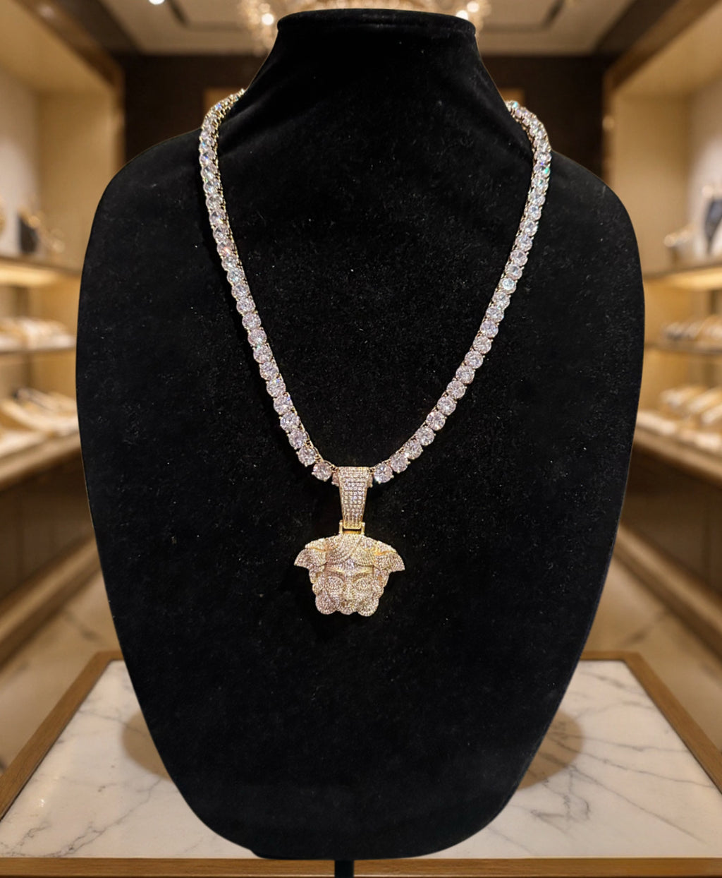 XL MEDUSA HEAD Pendant 8mm Tennis 196.2ct Lab Sim VVS1 Diamonds - GOLD