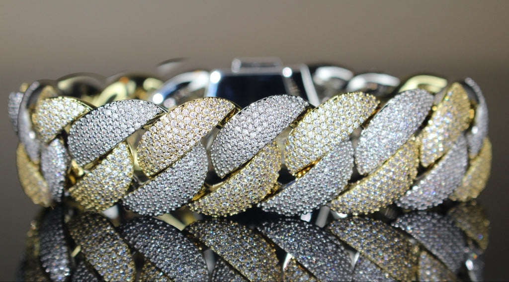 24mm XXL Cuban Miami 68.2ctw Lab Sim VVS1 Diamonds Bracelet - 2Tone Gold
