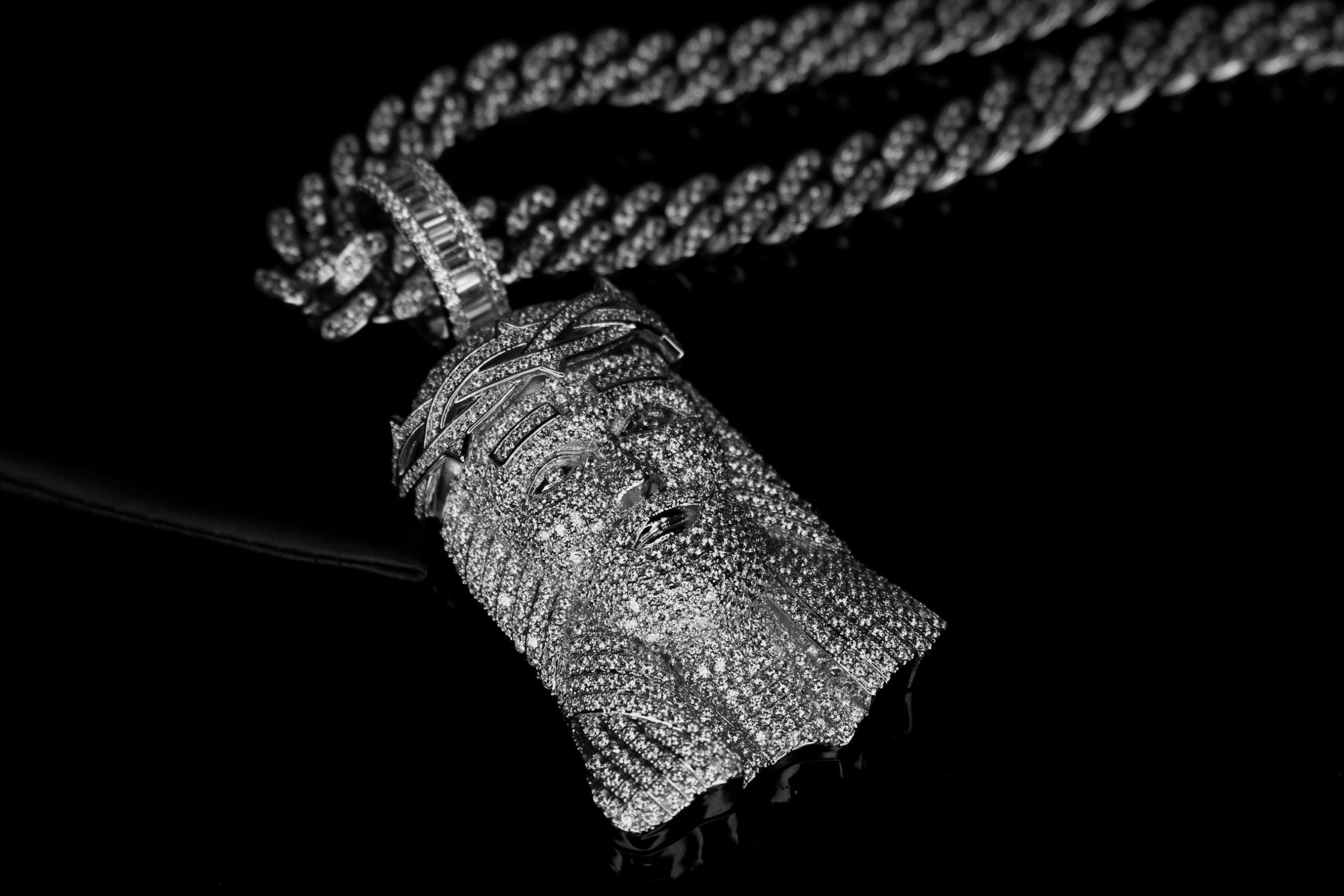 XXL Jesus Pendant 12mm Cuban Miami 86.7ct Lab Sim VVS1 Diamond Necklace SET