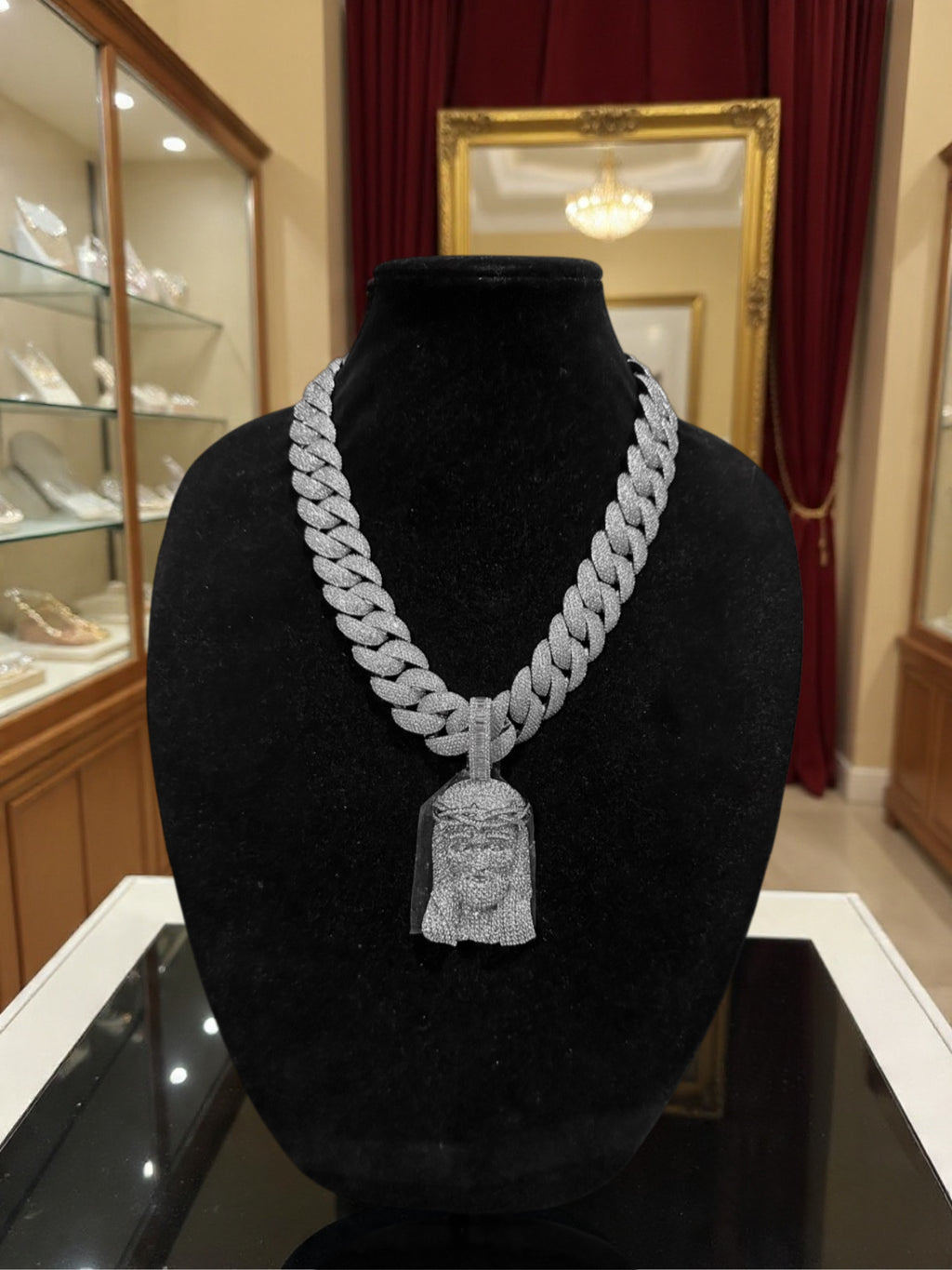 XXL Jesus Pendant 24mm Cuban Miami 196ct Lab Sim VVS1 Diamond Necklace - 1LB Weight