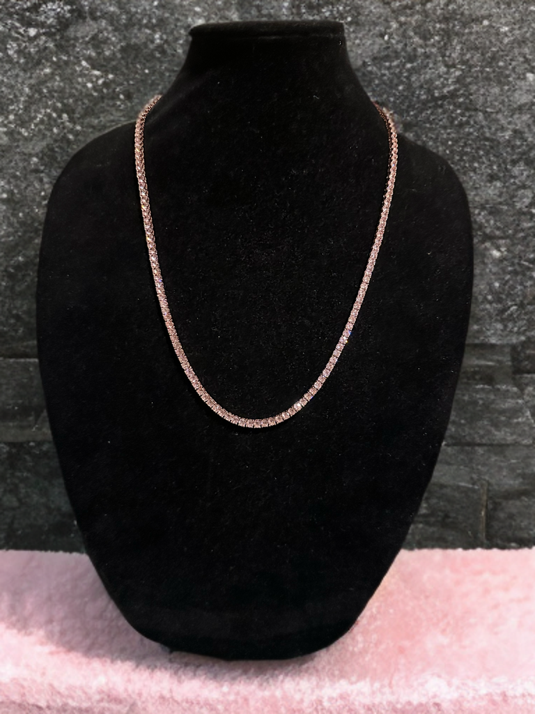 4mm Tennis Chain 70ct Lab Sim VVS1 Diamond Necklace - PINK Rose Gold